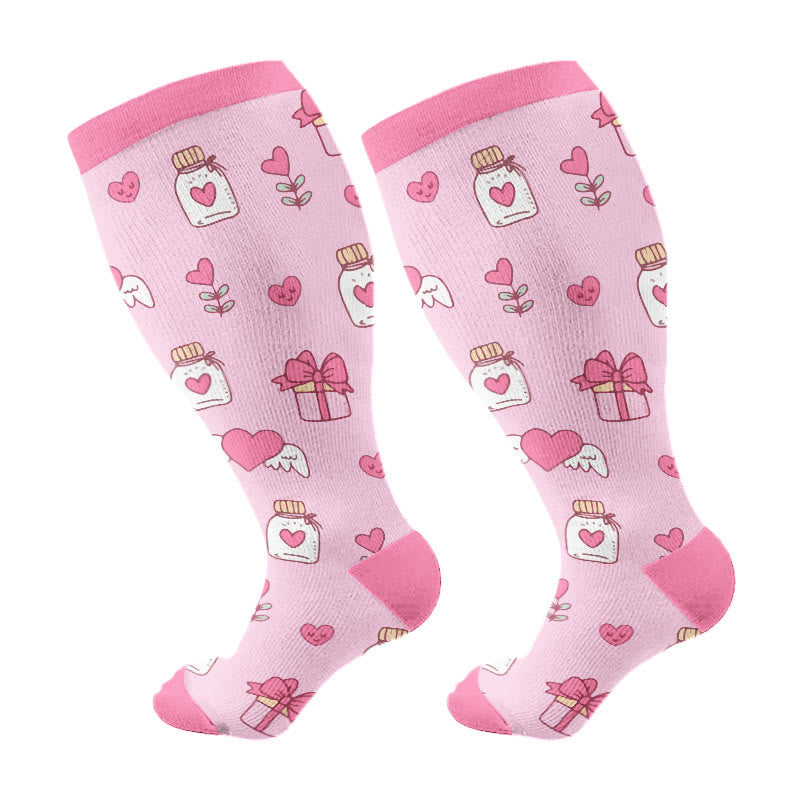 Plus Size Bow Heart Compression Socks(3 Pairs) - Pink(1 Pair) - 4XL - image 7