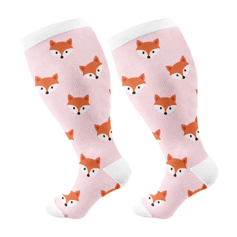 Plus Size Fox Mushroom Compression Socks(3 Pairs) - Pink(1 Pair) - 4XL - image 2
