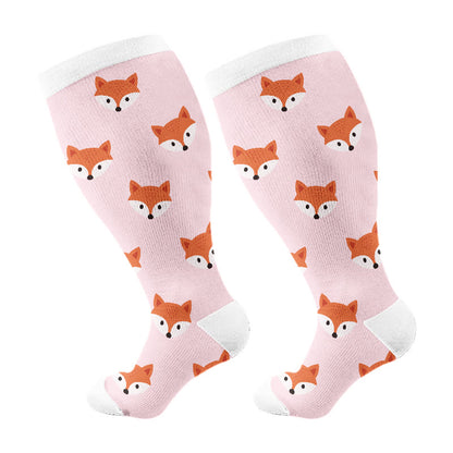 Plus Size Fox Mushroom Compression Socks(3 Pairs) - Pink(1 Pair) - 4XL - image 2