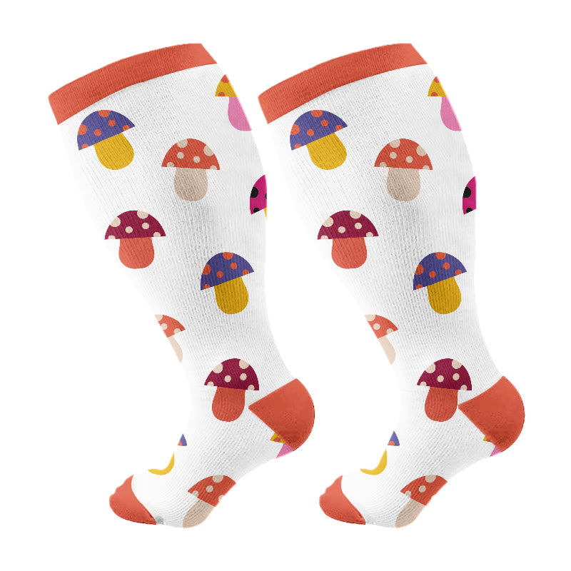 Plus Size Fox Mushroom Compression Socks(3 Pairs) - Red(1 Pari) - 4XL - image 3