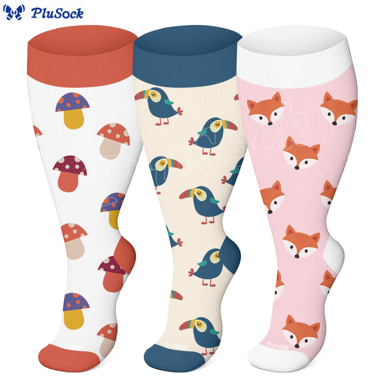 Plus Size Fox Mushroom Compression Socks(3 Pairs) - image 0