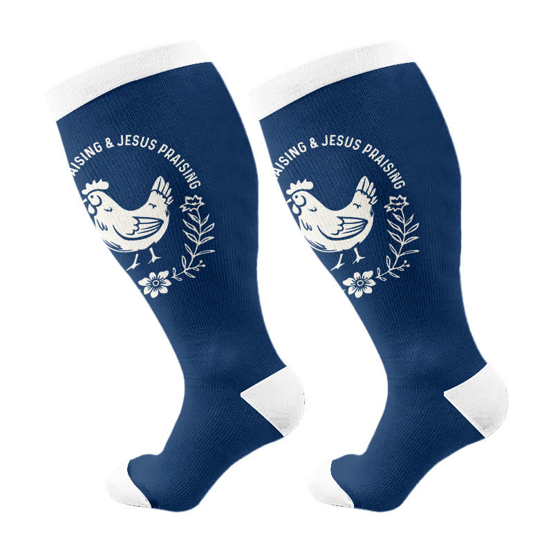 Plus Size Praise Jesus Compression Socks(3 Pairs) - Navy Blue(1 Pair) - 4XL - image 2