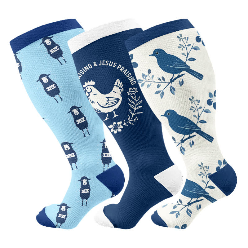 Plus Size Praise Jesus Compression Socks(3 Pairs) - Multicolor - 4XL - image 1