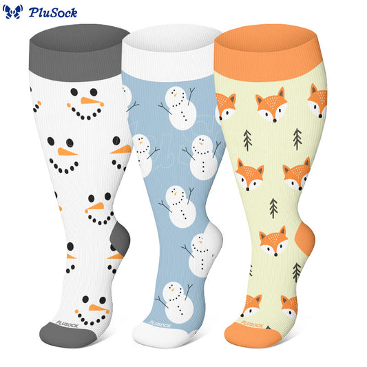 Plus Size Snowman Fox Compression Socks(3 Pairs) - image 0