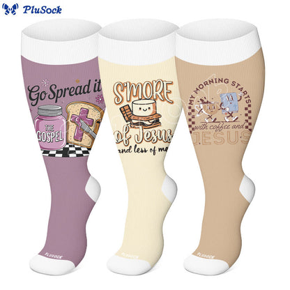 Plus Size Coffee Faith Compression Socks(3 Pairs) - image 0