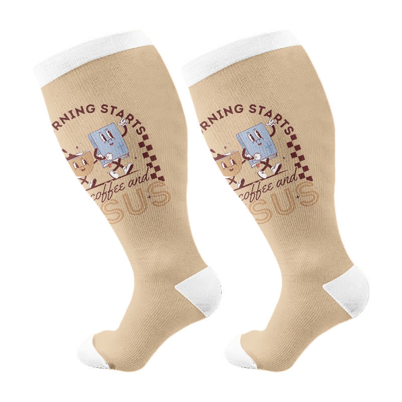 Plus Size Coffee Faith Compression Socks(3 Pairs) - Coffee(1 Pair) - 4XL - image 6