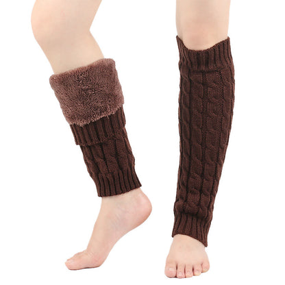 Knitted Wool Cable Warm Thickened Leg Warmers - Coffee - One Size - image 5