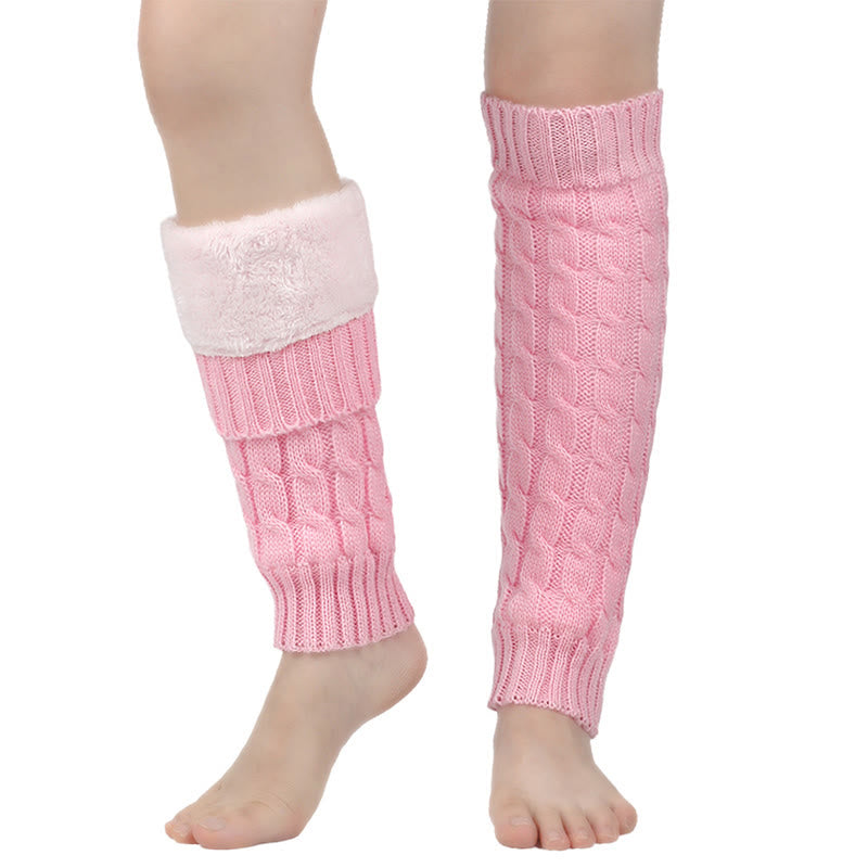 Knitted Wool Cable Warm Thickened Leg Warmers - Pink - One Size - image 6