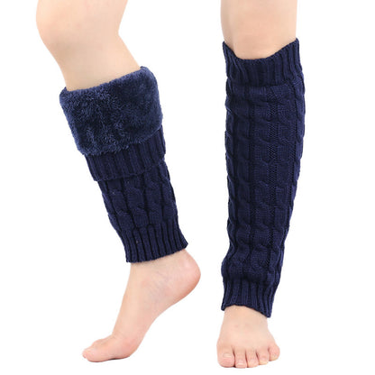 Knitted Wool Cable Warm Thickened Leg Warmers - Navy Blue - One Size - image 12