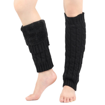 Knitted Wool Cable Warm Thickened Leg Warmers - Black - One Size - image 9