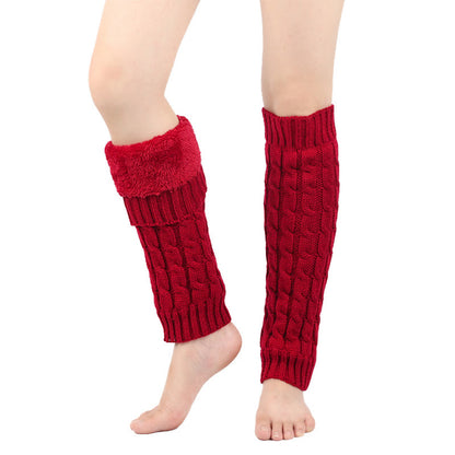 Knitted Wool Cable Warm Thickened Leg Warmers - Red - One Size - image 10