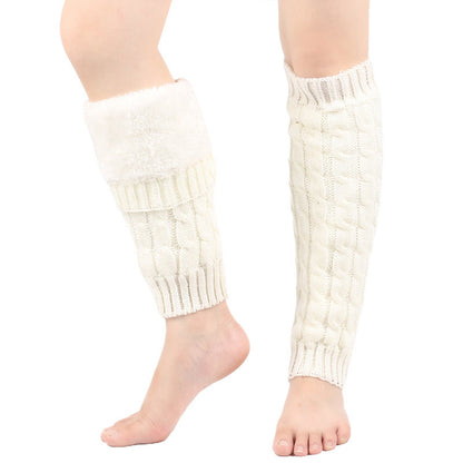 Knitted Wool Cable Warm Thickened Leg Warmers - White - One Size - image 8