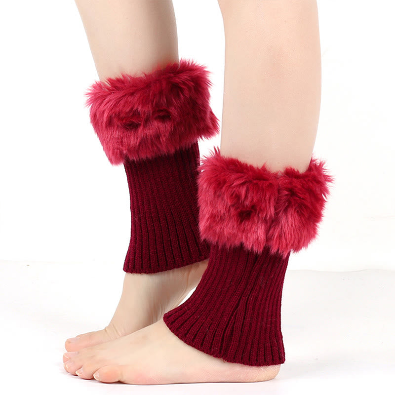 Knitted Fur Boot Cuffs Short Leg Warmers - Red - One Size - image 7