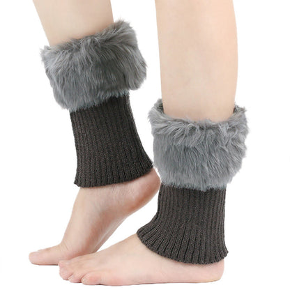 Knitted Fur Boot Cuffs Short Leg Warmers - Dark Grey - One Size - image 5