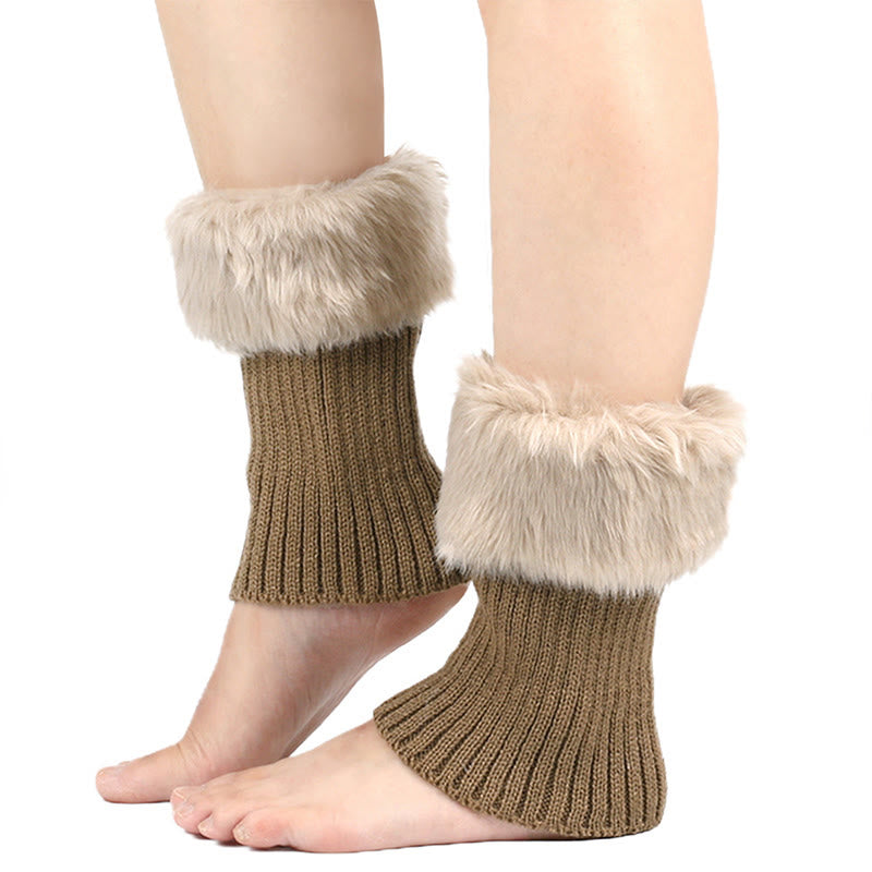 Knitted Fur Boot Cuffs Short Leg Warmers - Khaki - One Size - image 4