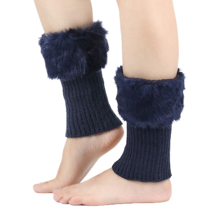 Knitted Fur Boot Cuffs Short Leg Warmers - Navy Blue - One Size - image 8