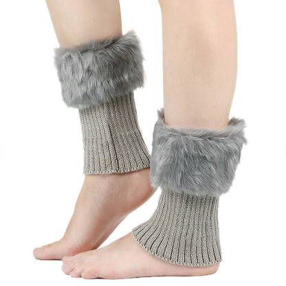 Knitted Fur Boot Cuffs Short Leg Warmers - Light Gray - One Size - image 11
