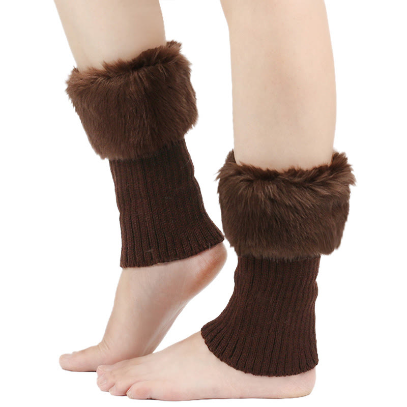 Knitted Fur Boot Cuffs Short Leg Warmers - Coffee - One Size - image 9