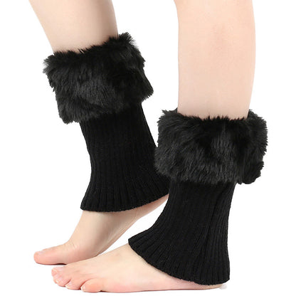 Knitted Fur Boot Cuffs Short Leg Warmers - Black - One Size - image 3