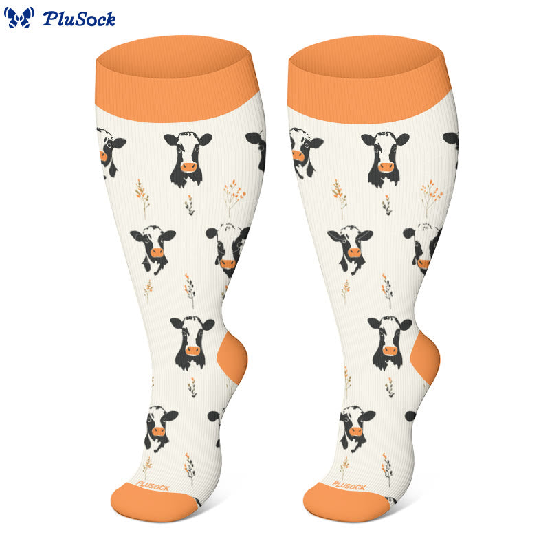 Plus Size Cow Chicken Pig Compression Socks(3 Pairs) - image 3