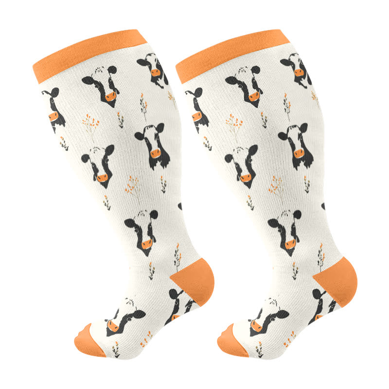 Plus Size Cow Chicken Pig Compression Socks(3 Pairs) - Orange(1 Pair) - 4XL - image 7