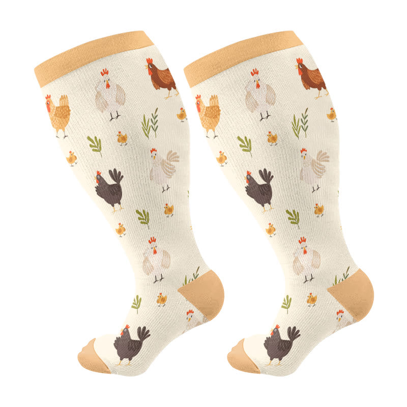 Plus Size Cow Chicken Pig Compression Socks(3 Pairs) - Yellow(1 Pair) - 4XL - image 6
