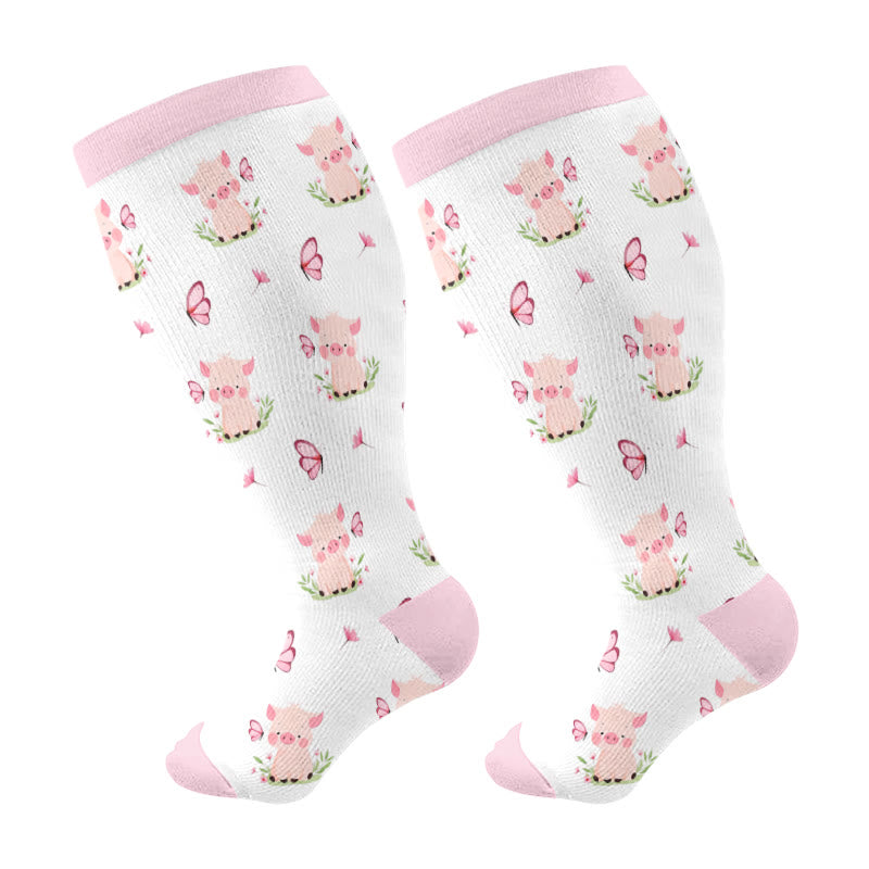 Plus Size Cow Chicken Pig Compression Socks(3 Pairs) - Pink(1 Pair) - 4XL - image 5