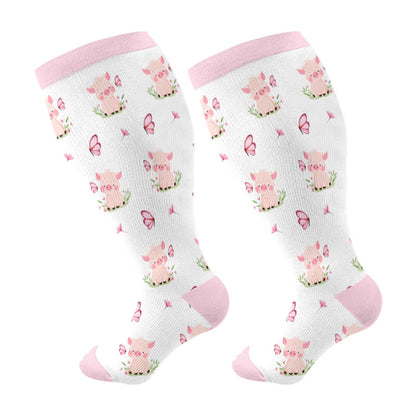 Plus Size Cow Chicken Pig Compression Socks(3 Pairs) - Pink(1 Pair) - 4XL - image 5