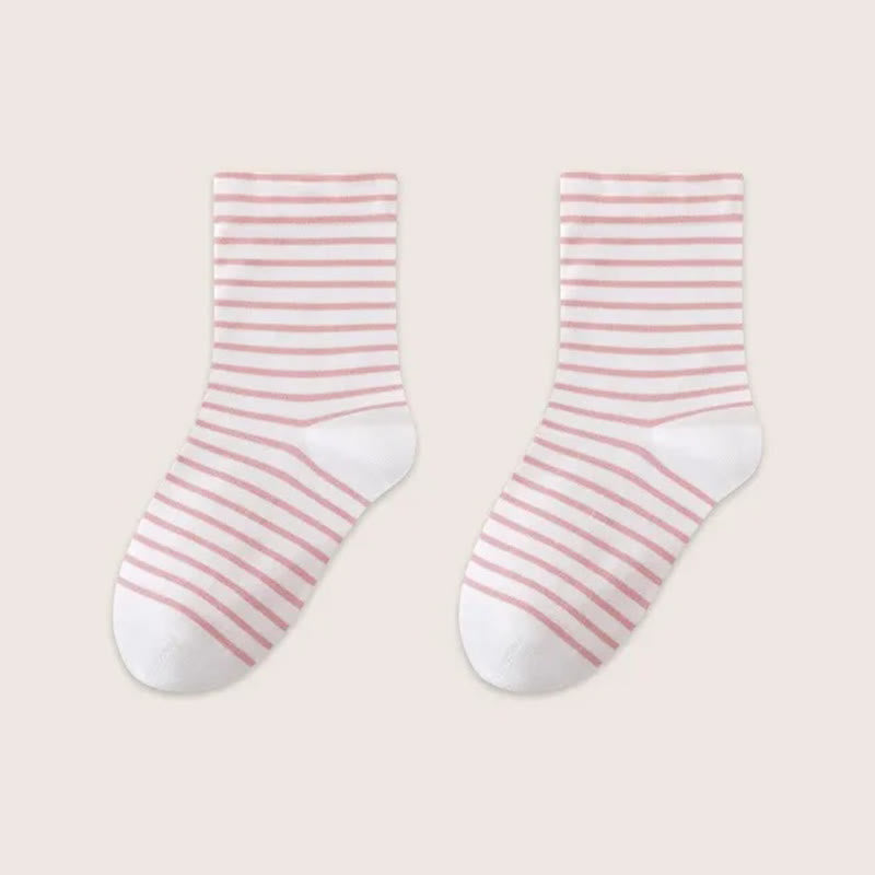 Pure Cotton Breathable Stripe Sleep Socks(3 Pairs) - Pink - EU36-39(US3-6) - image 12