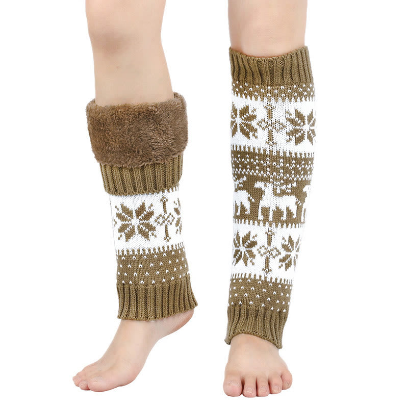Knitted Fur Snowflake Deer Leg Warmers - Khaki - One Size - image 9