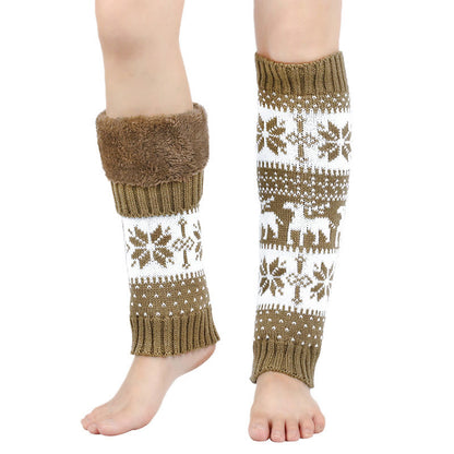 Knitted Fur Snowflake Deer Leg Warmers - Khaki - One Size - image 9