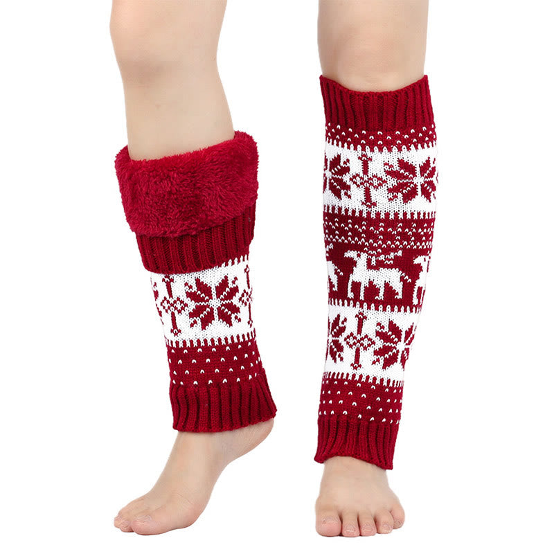 Knitted Fur Snowflake Deer Leg Warmers - Red - One Size - image 2