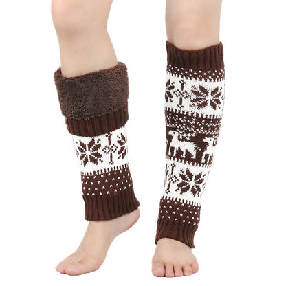 Knitted Fur Snowflake Deer Leg Warmers - Coffee - One Size - image 7