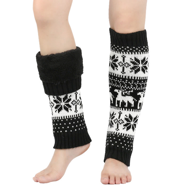 Knitted Fur Snowflake Deer Leg Warmers - Black - One Size - image 8
