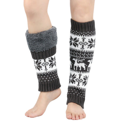 Knitted Fur Snowflake Deer Leg Warmers - Dark Grey - One Size - image 6