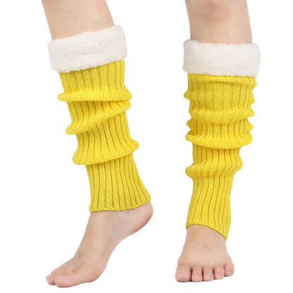 Knitted Fleece Lined Solid Leg Warmers - Yellow - One Size - image 5