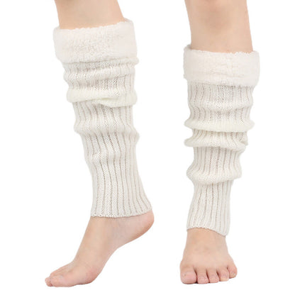 Knitted Fleece Lined Solid Leg Warmers - White - One Size - image 7