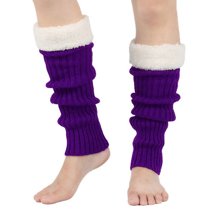 Knitted Fleece Lined Solid Leg Warmers - Purple - One Size - image 4
