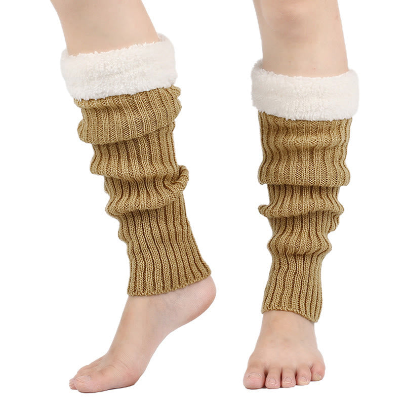 Knitted Fleece Lined Solid Leg Warmers - Nude - One Size - image 9