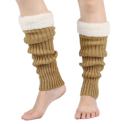 Knitted Fleece Lined Solid Leg Warmers - Nude - One Size - image 9