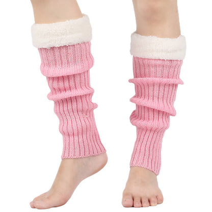 Knitted Fleece Lined Solid Leg Warmers - Pink - One Size - image 13