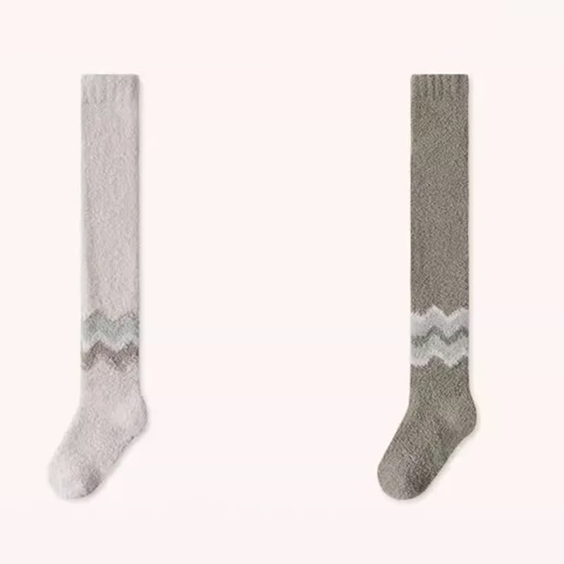 Knee High Coral Fleece Sleep Socks(2 Pairs) - Camel+Green - EU43-48(US9-13) - image 12