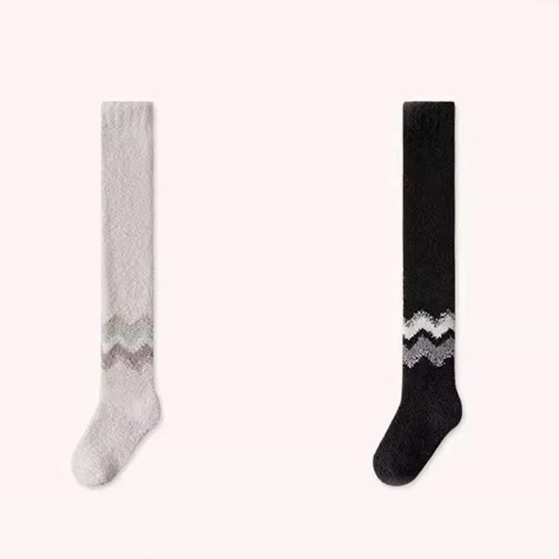 Knee High Coral Fleece Sleep Socks(2 Pairs) - Black+Camel - EU43-48(US9-13) - image 13