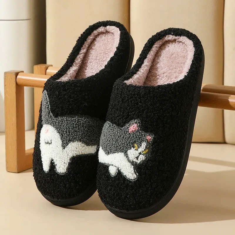 Plus Size Cow Cat Slippers - Black - EU44-45(US9-10) - image 5