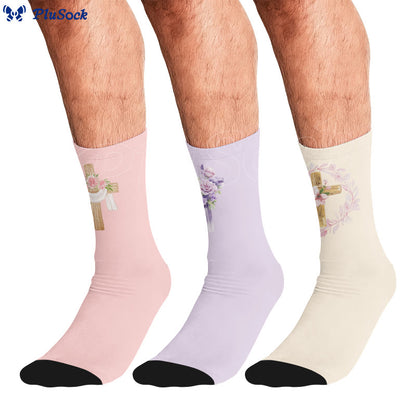 Floral Cross Faith Quarter Socks - image 0