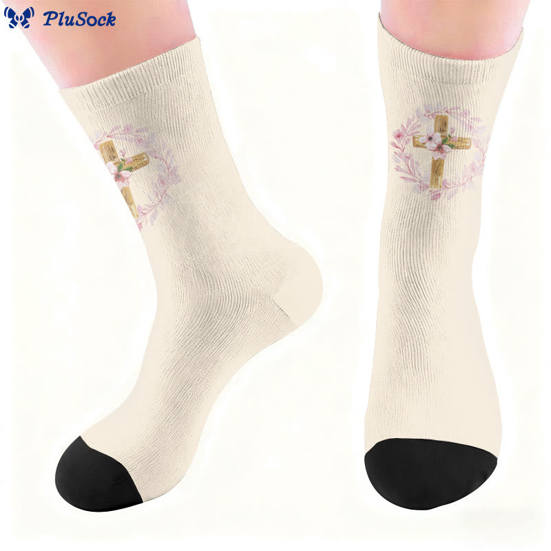 Floral Cross Faith Quarter Socks - image 7