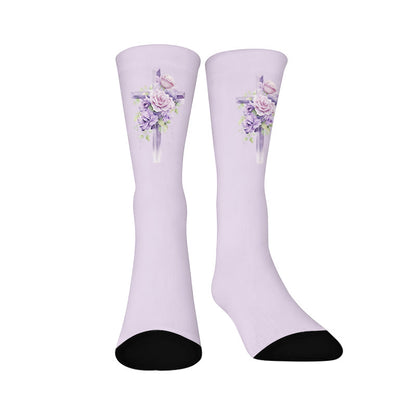 Floral Cross Faith Quarter Socks - Purple(1 Pair) - EU37-44(US4-10) - image 9