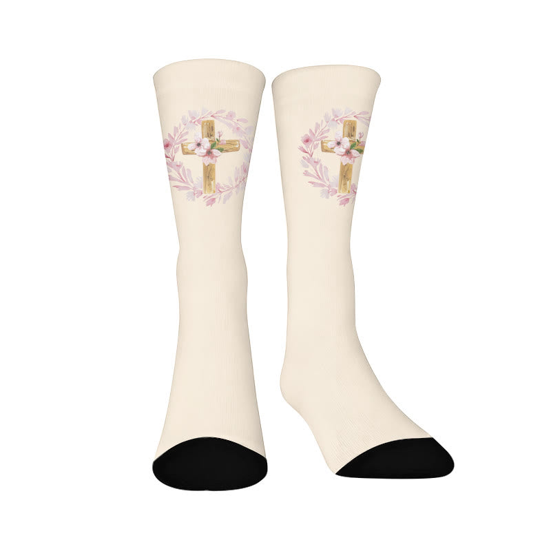 Floral Cross Faith Quarter Socks - Beige(1 Pair) - EU37-44(US4-10) - image 8