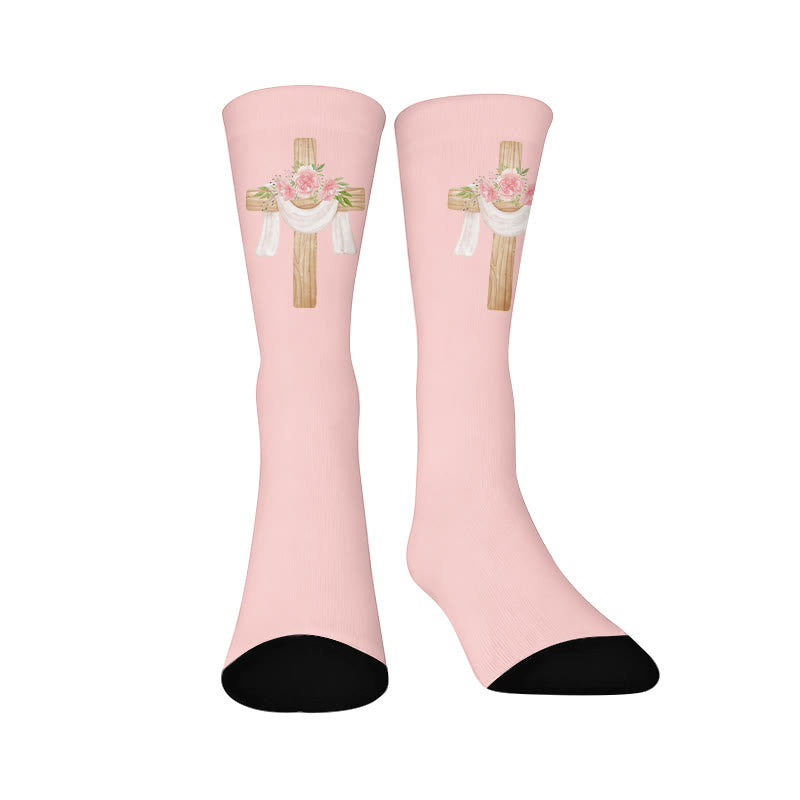 Floral Cross Faith Quarter Socks - Pink(1 Pair) - EU37-44(US4-10) - image 10