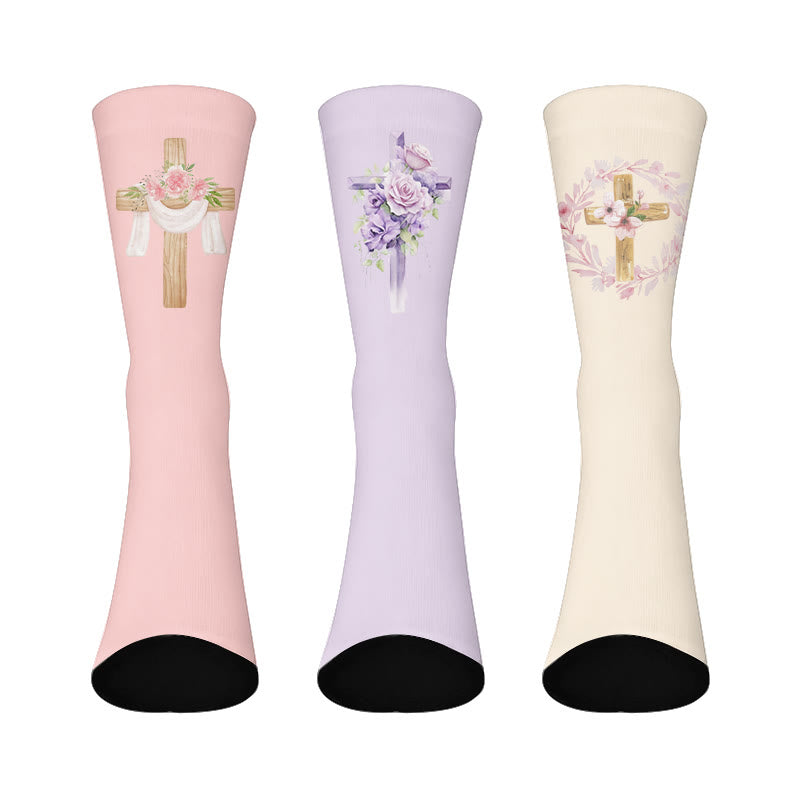 Floral Cross Faith Quarter Socks - Multicolor - EU37-44(US4-10) - image 1